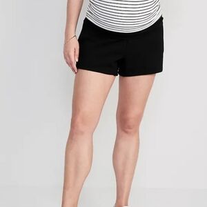 Old Navy Sz XXL Maternity Shorte Turn Down Waist Band Black Cotton Stretch NWOT